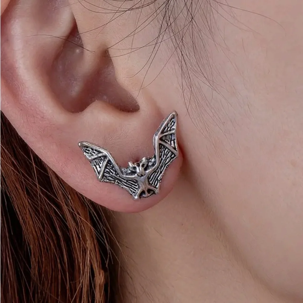 Silver Gothic Vintage Bat Earrings